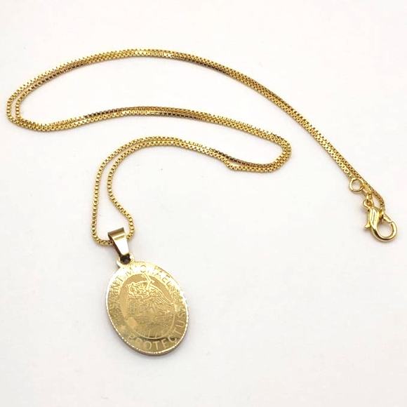 18k Gold Plated Necklace w/ St Archangel Michael Pendant Valentines Gift New - Picture 5 of 6